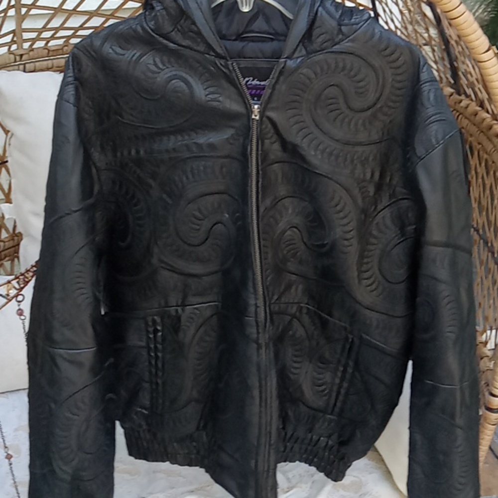 Leather jacket hooded